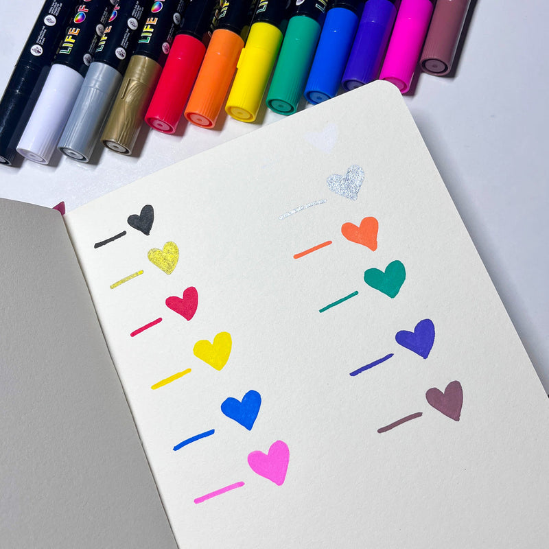 Life Of Colour All Surface Acrylic Paint Pens Classic Colours 3mm Medium Tip Set of 12 Stationary Art and craft for kids 3yrs+