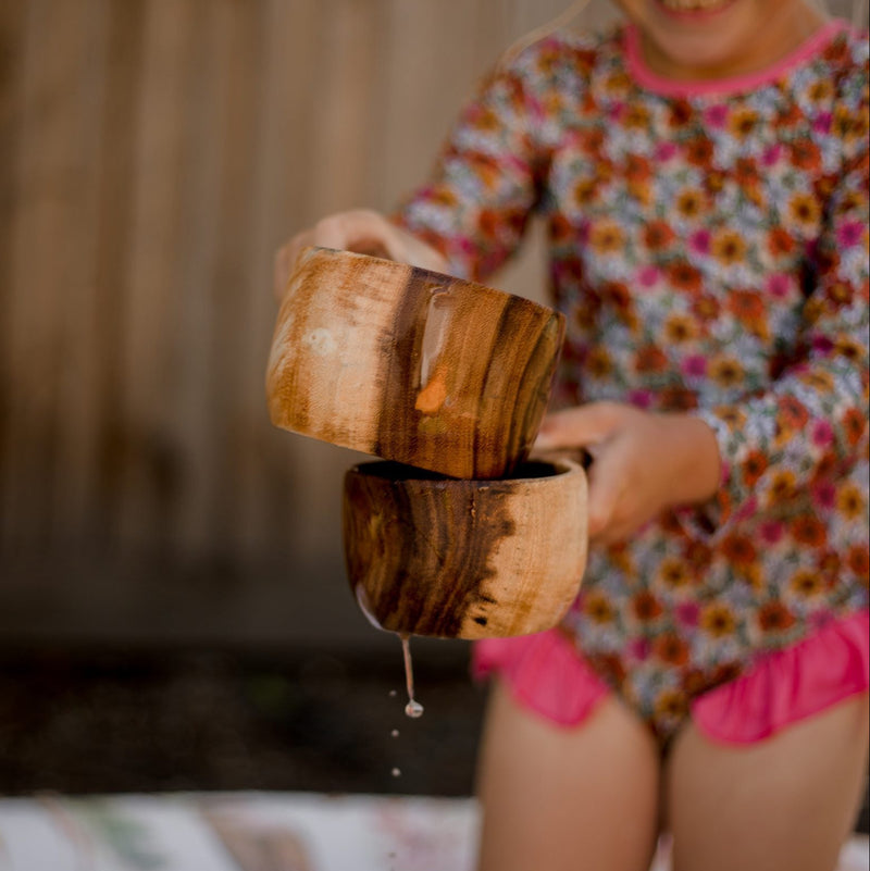 Qtoys Wooden Measuring Cups Set of 4 Sensory Nature Play Tools 2yrs+