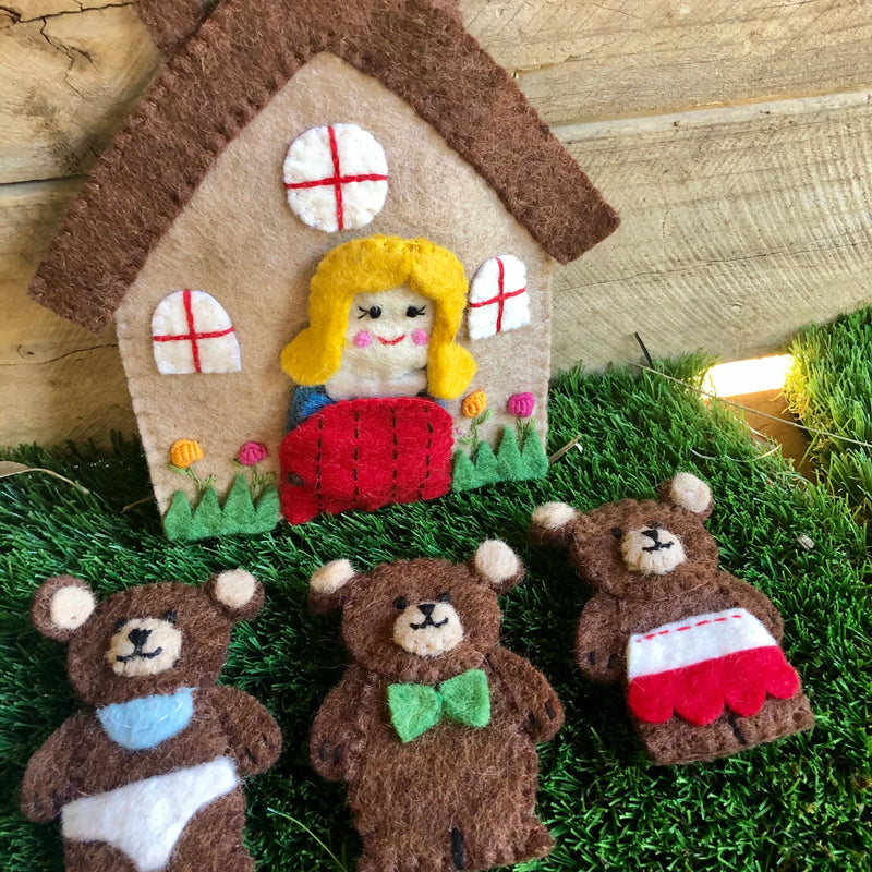 Pashom Felt Goldilocks Playset With Finger Puppets 5pc Pretend & Imaginative Play Toys 3yrs+