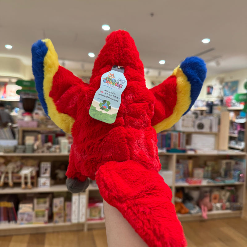 Eco Scarlet Macaw Hand Puppet 25cm by Eco Buddies Pretend and Imaginative Play Plush Toys 3yrs+