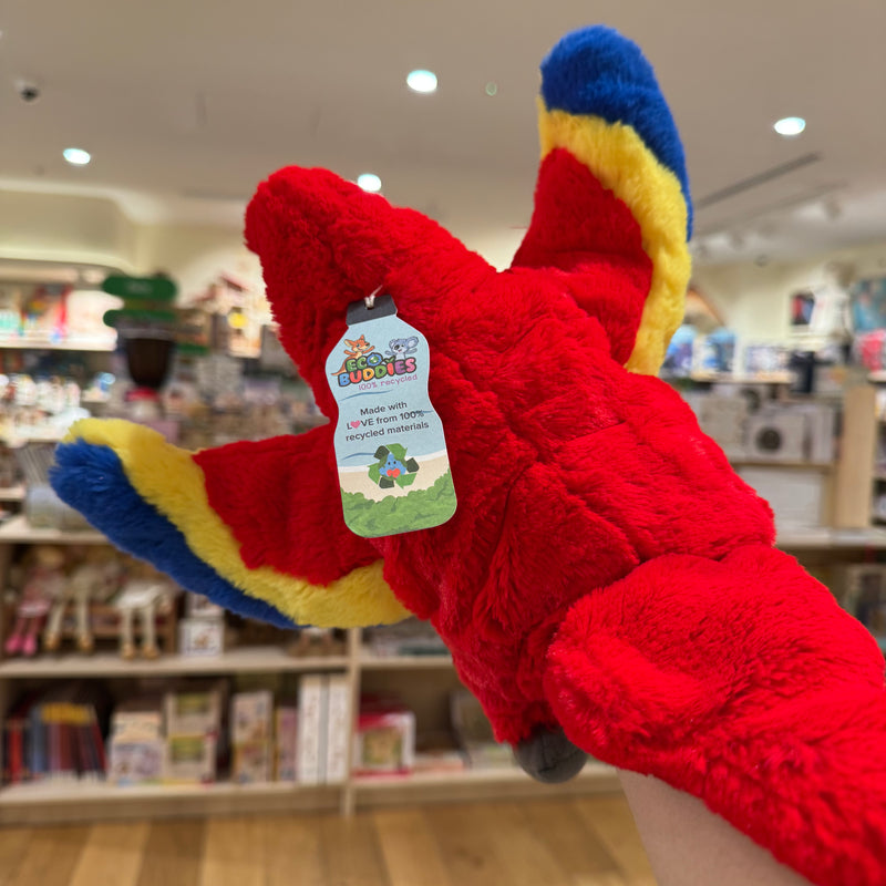 Eco Scarlet Macaw Hand Puppet 25cm by Eco Buddies Pretend and Imaginative Play Plush Toys 3yrs+
