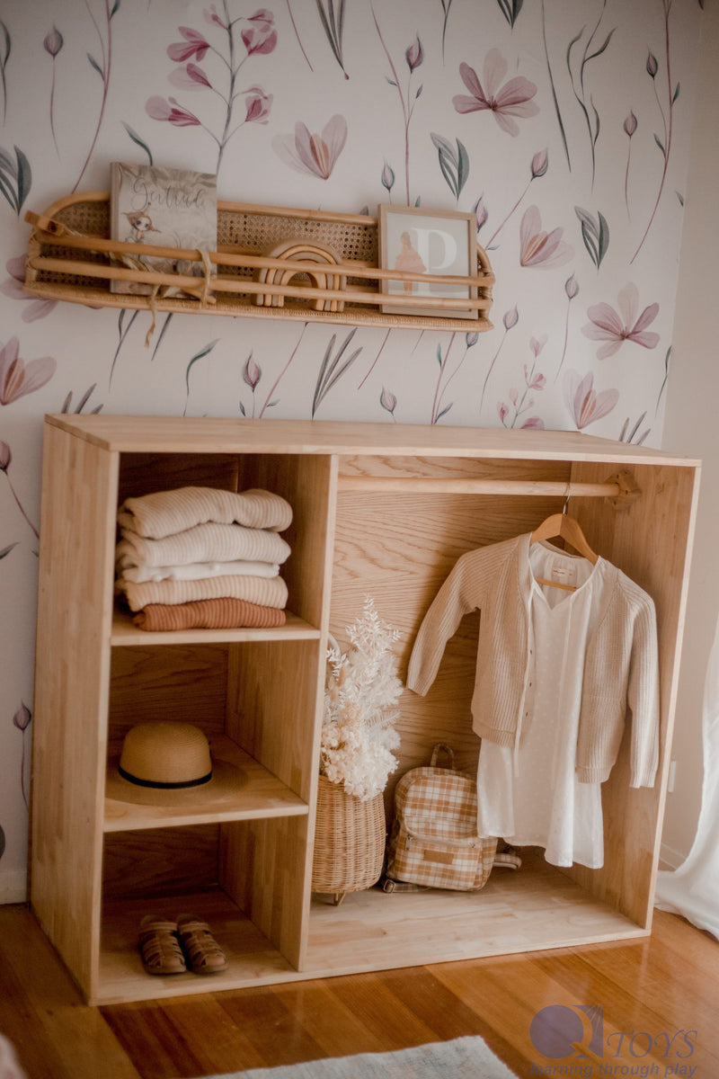 Qtoys Montessori Inspired Wardrobe 120cm (L) x45cm (W)x100cm (H) Kids Storage Furniture