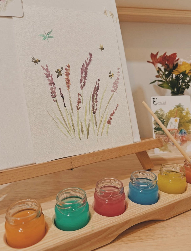 Sedulus Artisan Wooden Paint Jar Holder with Glass Jars Stationary Art and craft for kids 3yrs+