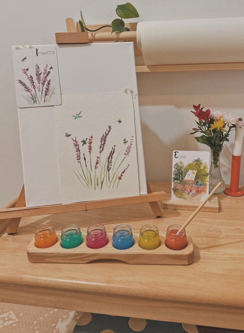 Sedulus Artisan Wooden Paint Jar Holder with Glass Jars Stationary Art and craft for kids 3yrs+