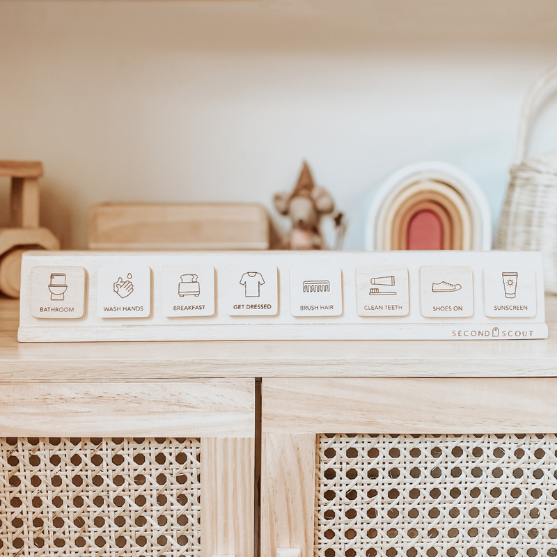 Second Scout Wooden ROUTINE Planner Helper Wooden Magnetic Tiles Developmental for Toddlers Gift Idea Best Seller 3yrs+