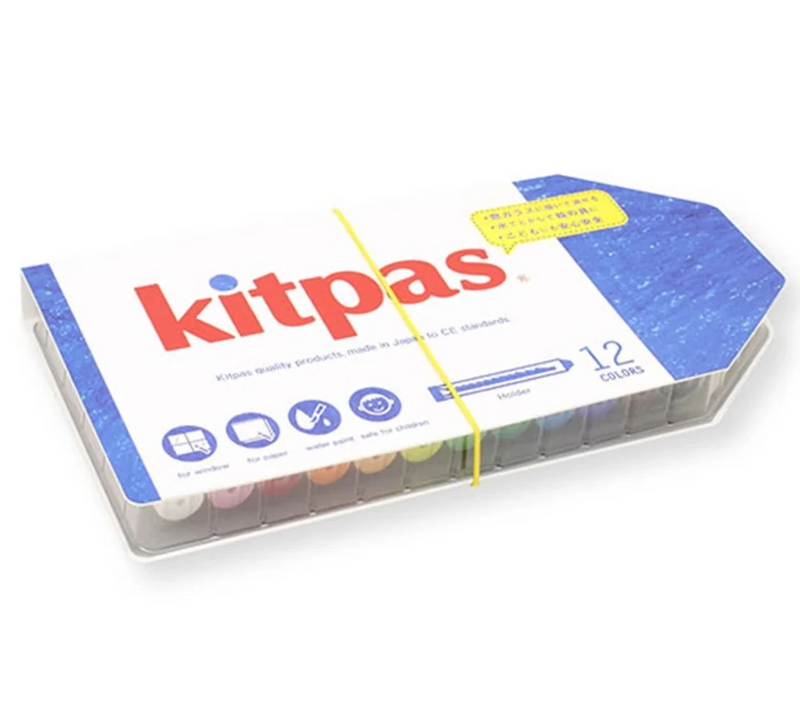 Kitpas Medium Rice Bran Wax Crayons 12 colours with Holder Art and craft for kids 3yrs+