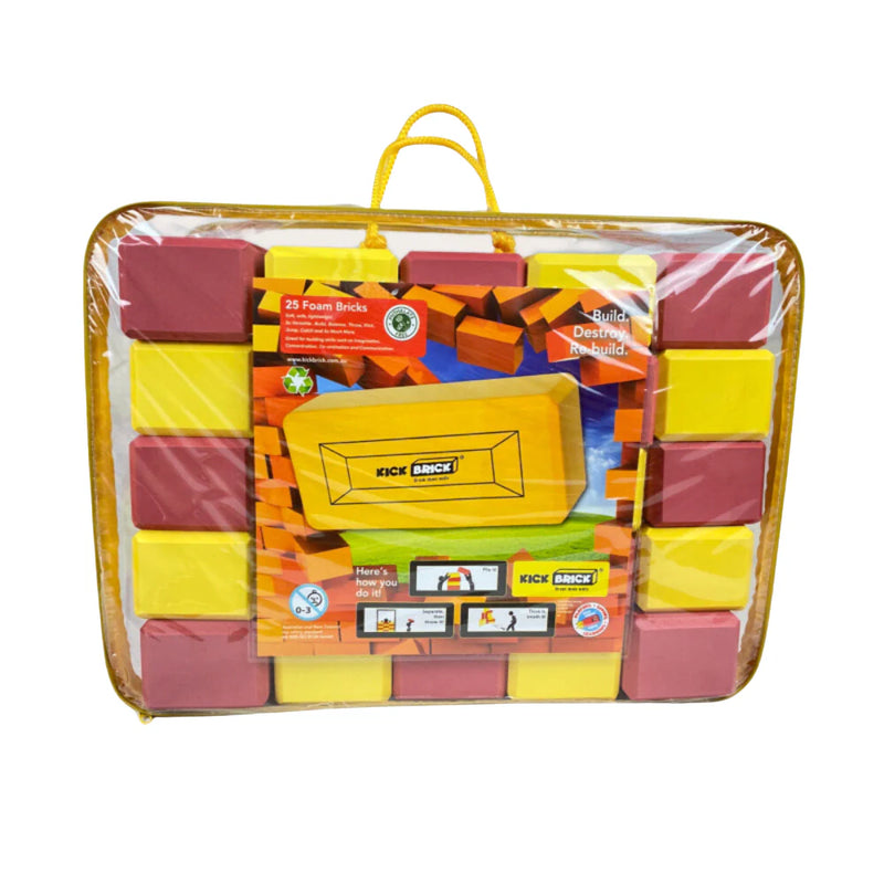 KICKBrick Red and Yellow Single Pack 25 Bricks Construction Toys Best Seller 3yrs+ (Soft Play Equipment)