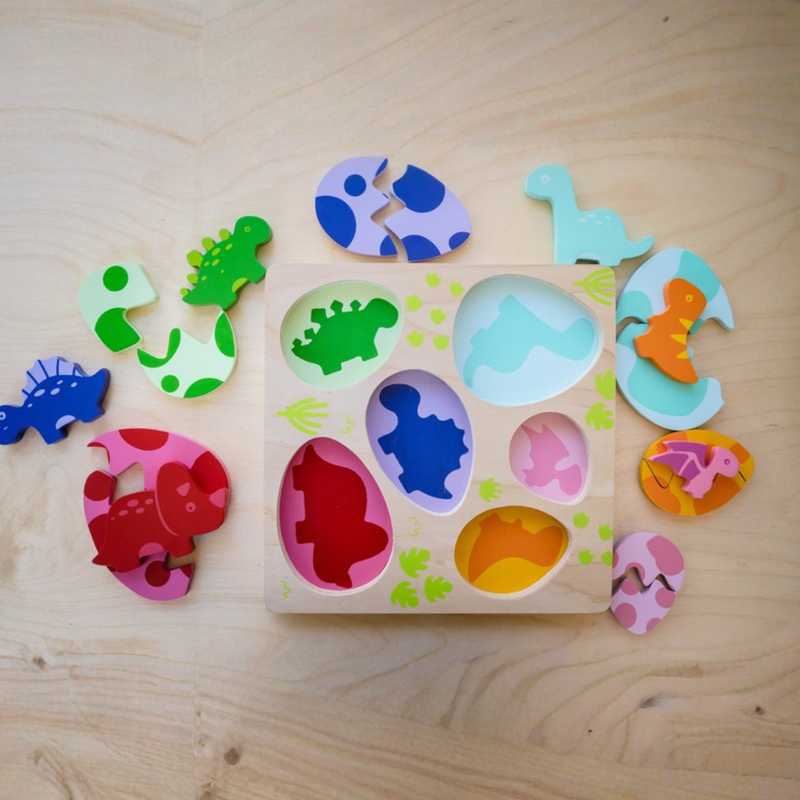 Kiddie Connect Egg and Dino 12pcs Wooden Puzzle Fine Motor Skills  Cognitive Development Toys for 18m+