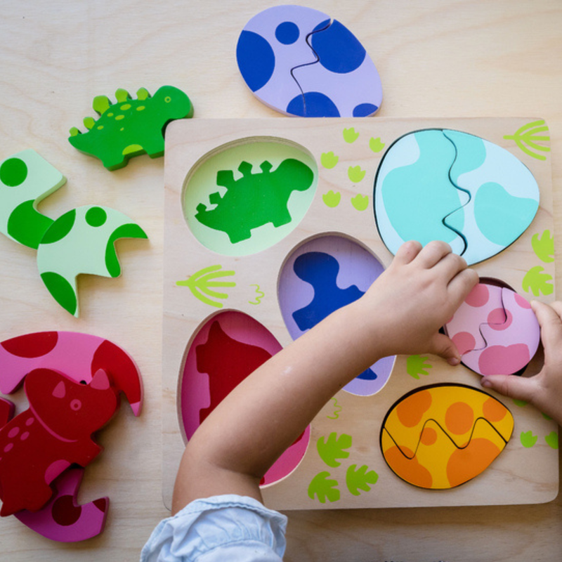 Kiddie Connect Egg and Dino 12pcs Wooden Puzzle Fine Motor Skills  Cognitive Development Toys for 18m+