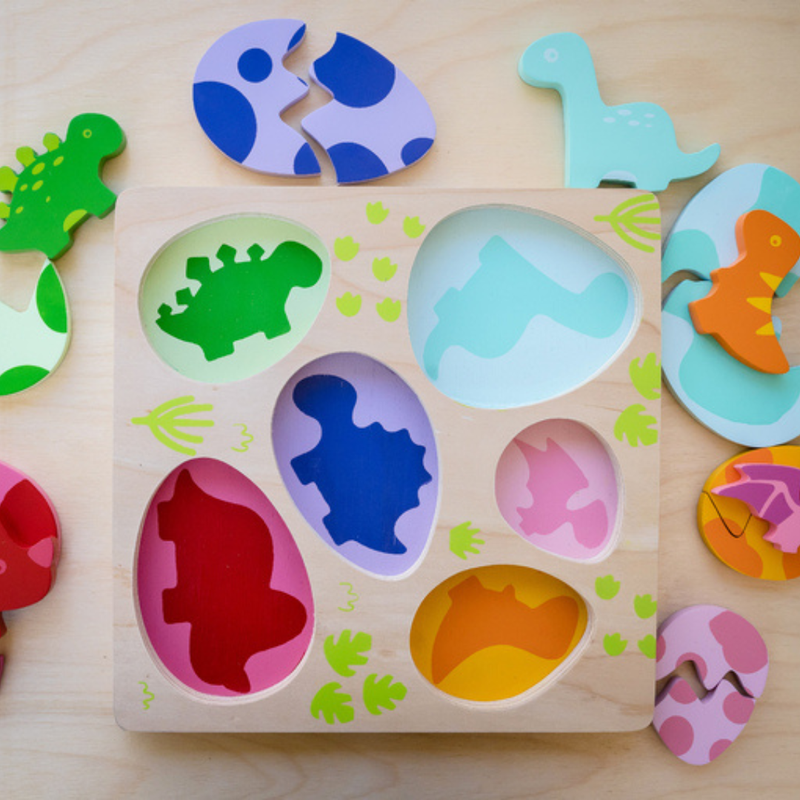 Kiddie Connect Egg and Dino 12pcs Wooden Puzzle Fine Motor Skills  Cognitive Development Toys for 18m+