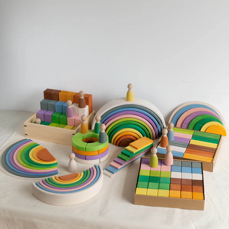 Wooden Stepped Building Blocks Four Seasons 8pc by Avdar Toys Waldorf Inspired Wooden Toys 3yrs+