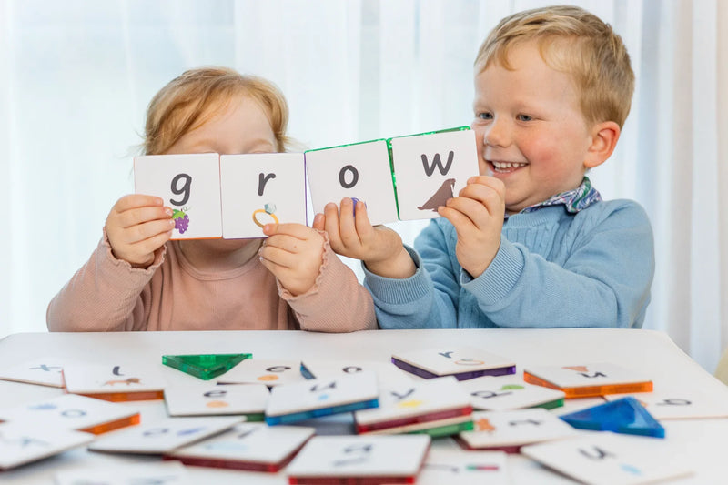 Learn and Grow Toys Magnetic Tiles Topper Alphabet Lower Case Pack 40 Piece Cognitive Language Early Literacy Phonics Best Seller 3yrs+