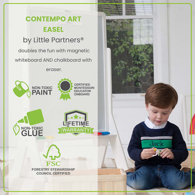 Little Partners Contempo Two-Sided Art Easel Soft White - Whiteboard and Chalkboard 57.75 W x 78 H cm (Furniture Shipping)