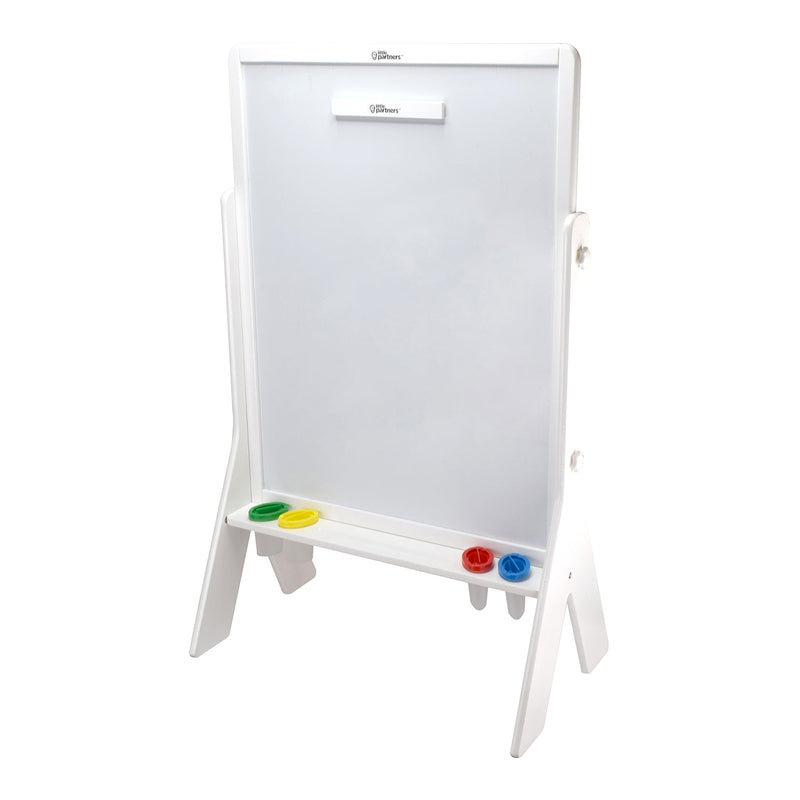 Little Partners Contempo Two-Sided Art Easel Soft White - Whiteboard and Chalkboard 57.75 W x 78 H cm (Furniture Shipping)