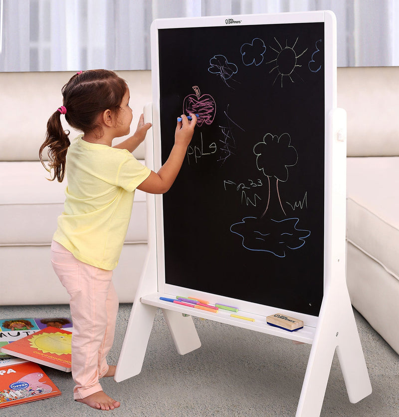 Little Partners Contempo Two-Sided Art Easel Soft White - Whiteboard and Chalkboard 57.75 W x 78 H cm (Furniture Shipping)