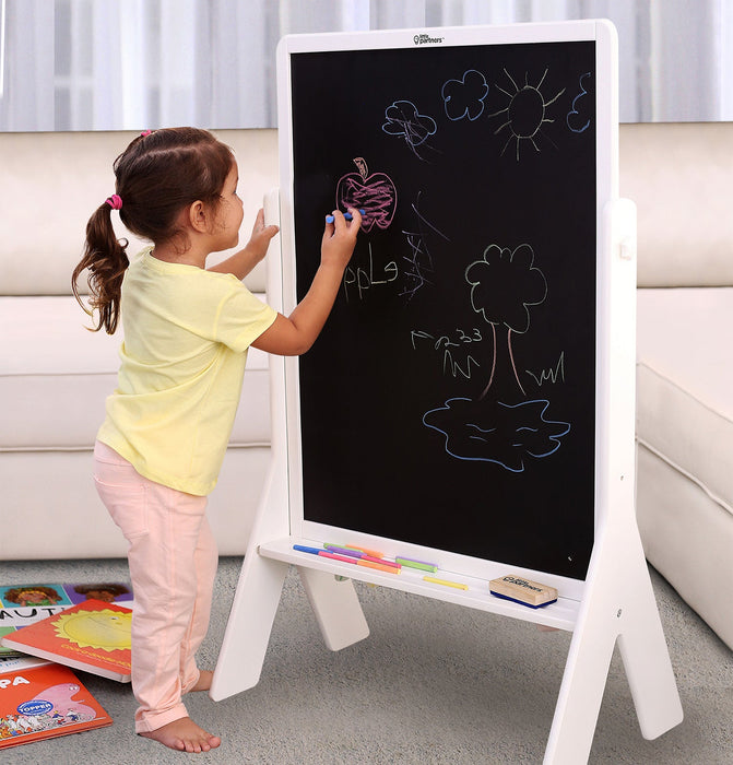 Little Partners Contempo Two-Sided Art Easel Soft White - Whiteboard and Chalkboard 57.75 W x 78 H cm