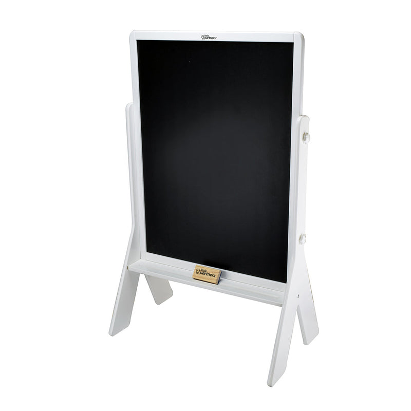 Little Partners Contempo Two-Sided Art Easel Soft White - Whiteboard and Chalkboard 57.75 W x 78 H cm (Furniture Shipping)