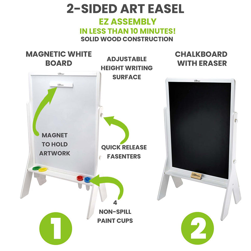 Little Partners Contempo Two-Sided Art Easel Soft White - Whiteboard and Chalkboard 57.75 W x 78 H cm (Furniture Shipping)