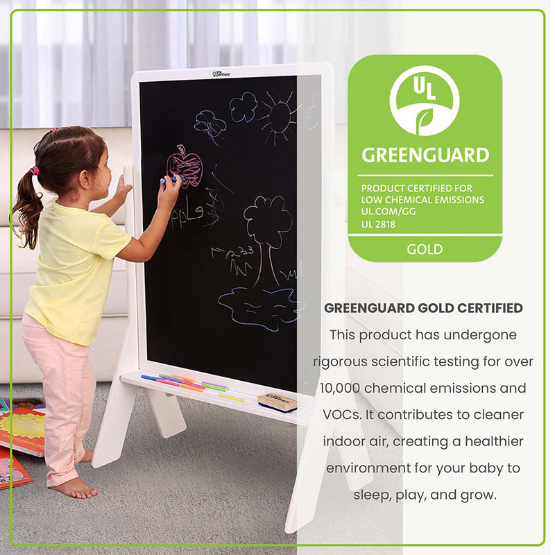 Little Partners Contempo Two-Sided Art Easel Soft White - Whiteboard and Chalkboard 57.75 W x 78 H cm (Furniture Shipping)