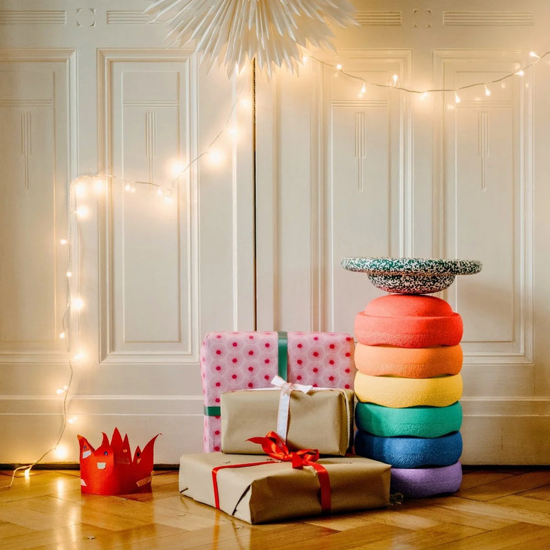 Stapelstein Stepping Stones Limited Edition Original 6 + 1 Red Blush Original + 1 Dark Green UFO Board Developmental Toys for Toddlers Gifts Idea 12m+ (Furniture Shipping)