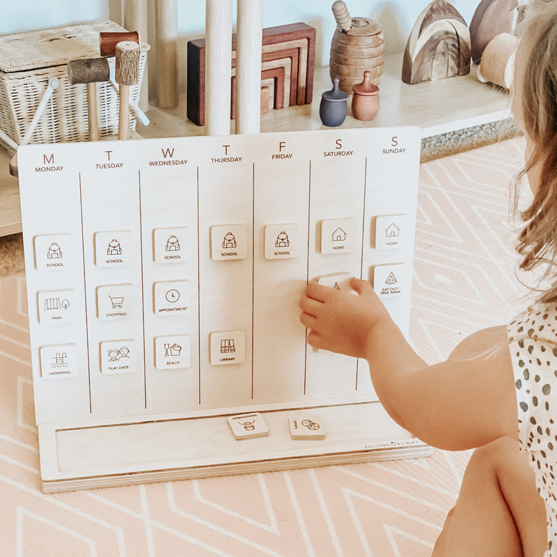 Second Scout Wooden Calendar Wooden Planner Little Agenda Developmental for Toddlers Gift Idea Best Seller 3yrs+