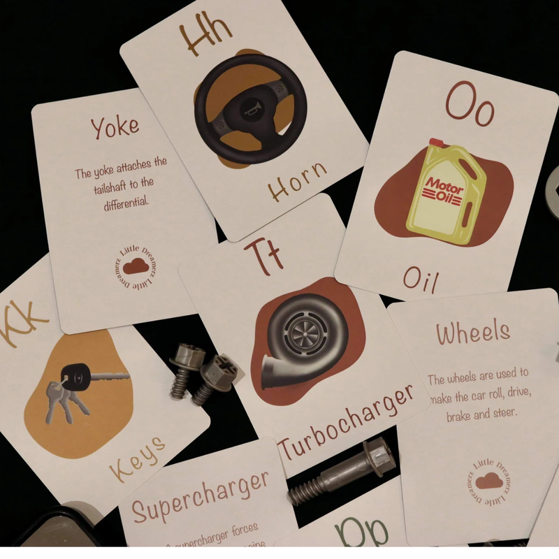 Little Mechanics ABC Double Sided Alphabet Flashcards By Little Dreamerz Early Literacy 3yrs+