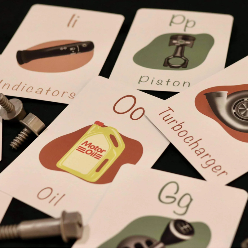 Little Mechanics ABC Double Sided Alphabet Flashcards By Little Dreamerz Early Literacy 3yrs+
