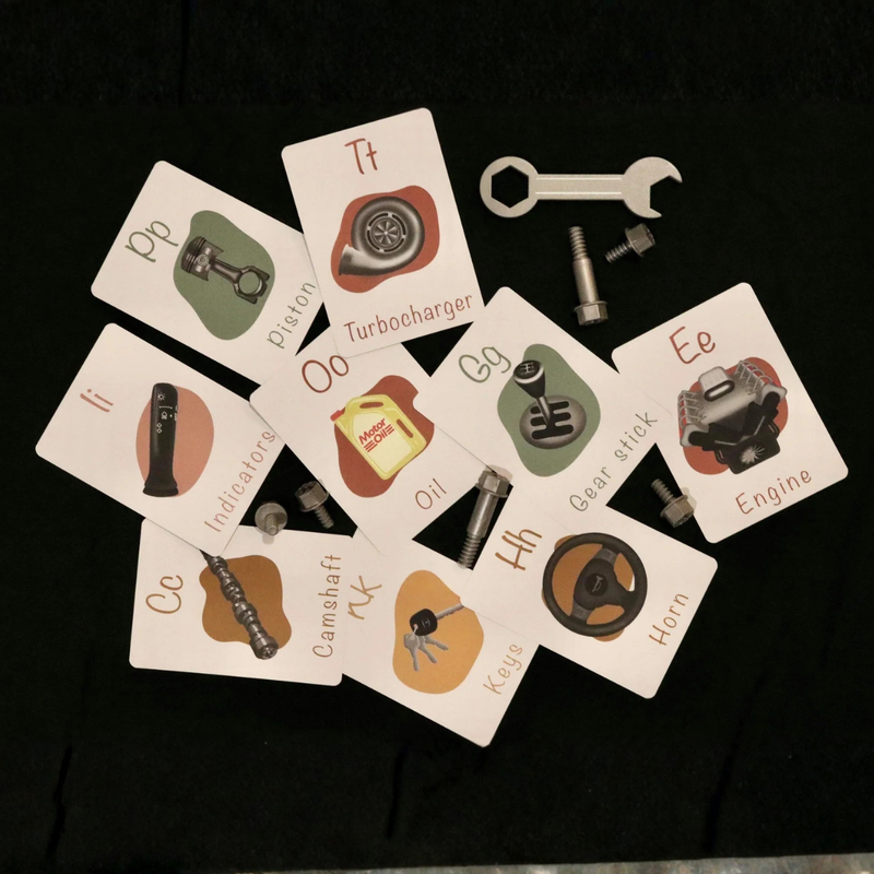 Little Mechanics ABC Double Sided Alphabet Flashcards By Little Dreamerz Early Literacy 3yrs+