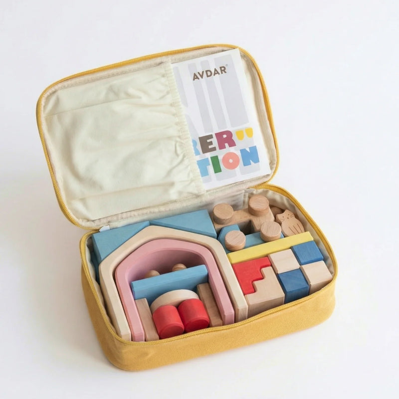 Wooden Building Blocks Lodge Travel Set 34pcs by Avdar Toys Wooden Toys Building Blocks Travel Toys Gifting Idea for 3yrs+