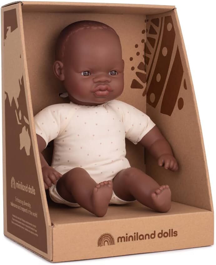 Miniland Soft Body Doll African Baby Toys 32cm Baby Gifts Idea 10m+