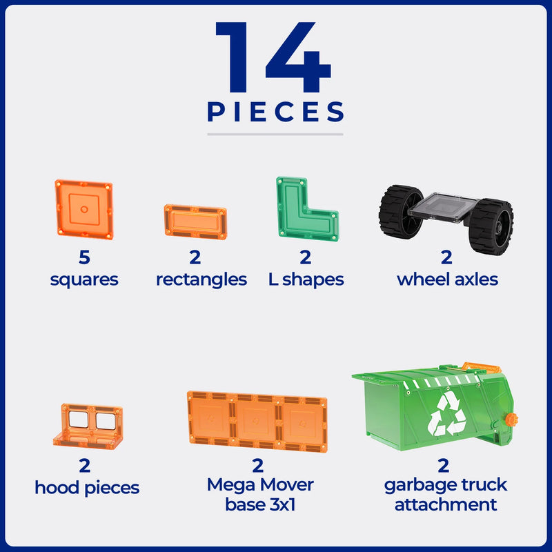 TileTek Mega Recycling Truck 14 Piece Set by Learn and Grow Toys Magnetic Tiles Toy Car 3yrs+