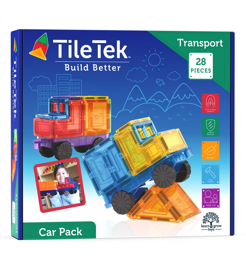 Learn and Grow Toys Magnetic Car Pack 28 Piece by Tile Tek Magnetic Tiles Toy Car 3yrs+