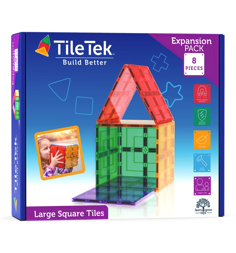 Learn and Grow Toys Magnetic Large Square 8 Piece Pack by Tile Tek Magnetic Tiles 3yrs+