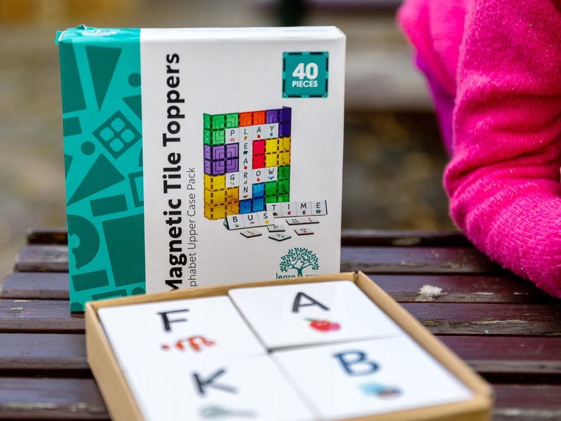 Learn and Grow Toys Magnetic Tiles Topper Alphabet Upper Case Pack 40 Piece Early Literacy Phonics Cognitive Language Developmental Toys for Toddlers Best Seller 3yrs+