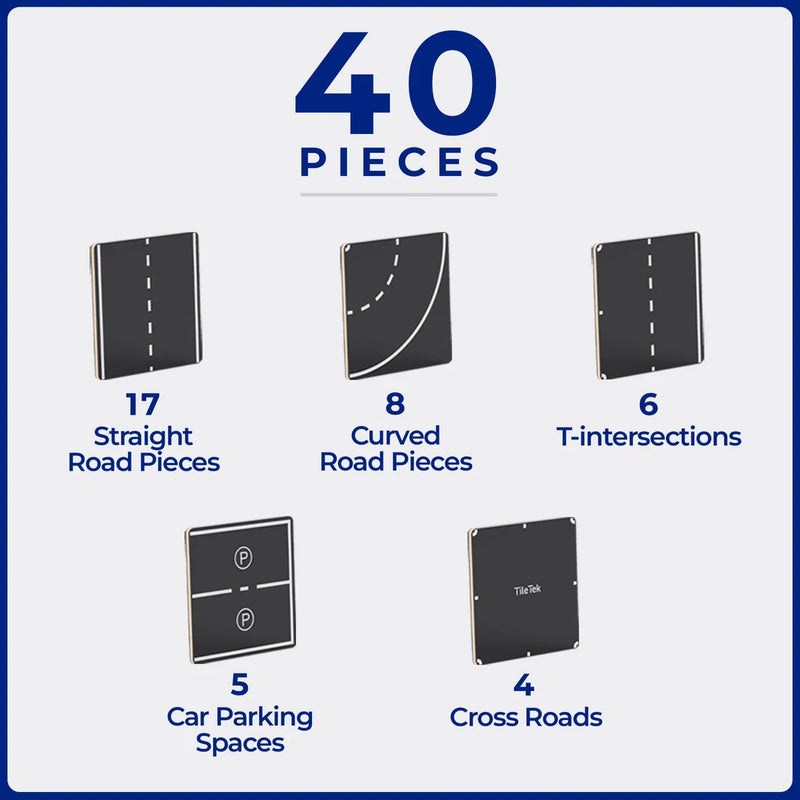 TileTek Magnetic Tile Toppers Road 40 Piece Set by Learn and Grow Toys Magnetic Tiles 3yrs+