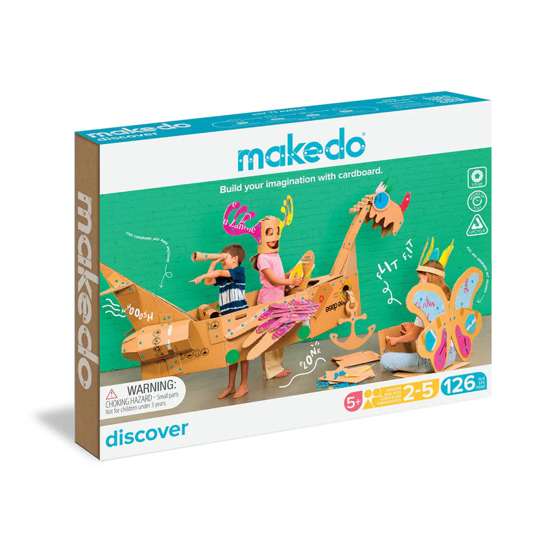 Makedo Discover 126pcs Large Cardboard Construction Set Best Seller Art and craft for kids Eco Friendly Gift  5yrs+