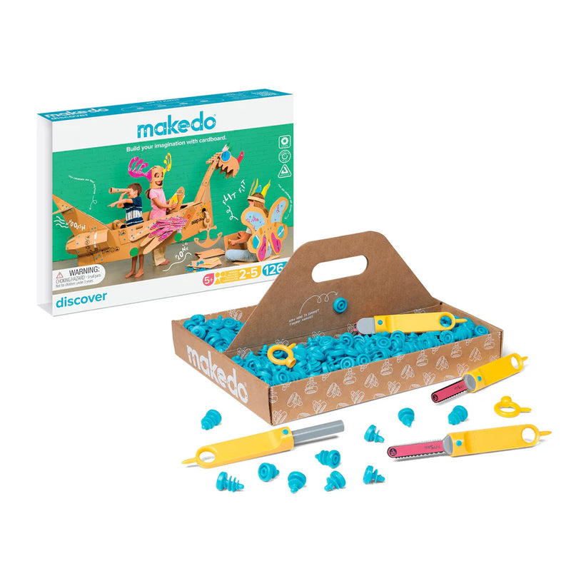 Makedo Discover 126pcs Large Cardboard Construction Set Best Seller Art and craft for kids Eco Friendly Gift  5yrs+