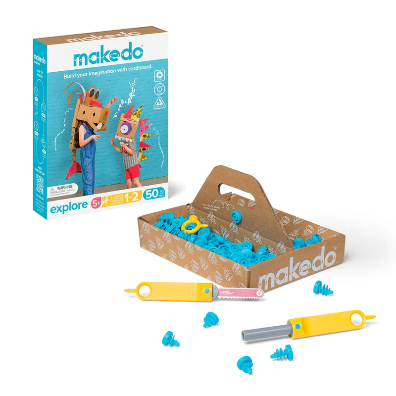 Makedo Explore 50pcs Small Cardboard Construction Set Art and craft for kids STEM Toys Best Seller Eco Friendly Gifting Idea for 5yrs+