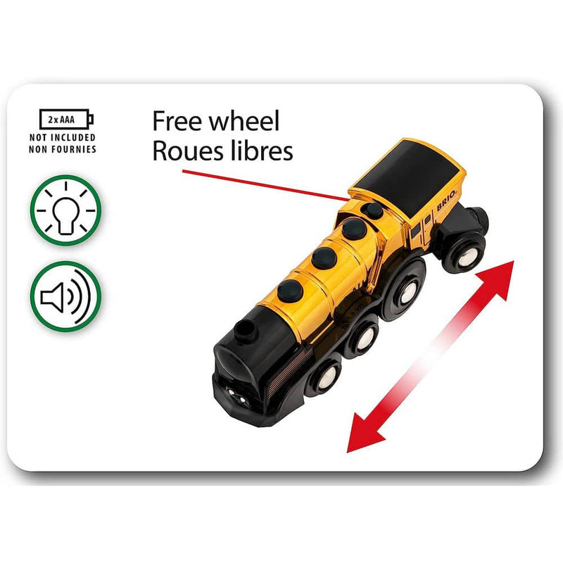 BRIO Mighty Gold Action Locomotive Battery Operated with Sound and Light 3yrs+