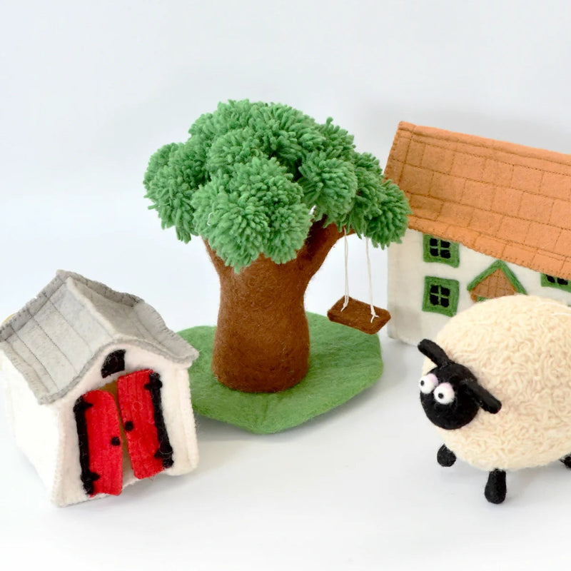Tara Treasures New Felt Shaun the Sheep Mossy Bottom Tree with Swing Pretend and Imaginative Play 3yrs+