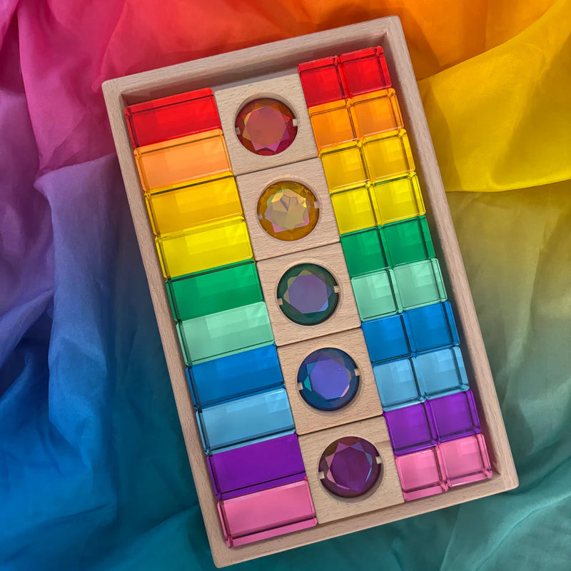 My Little Creator Gem Blocks and Lucite 35 pcs Set Luminous Building Blocks Wooden Toys Gift Idea for 18m+