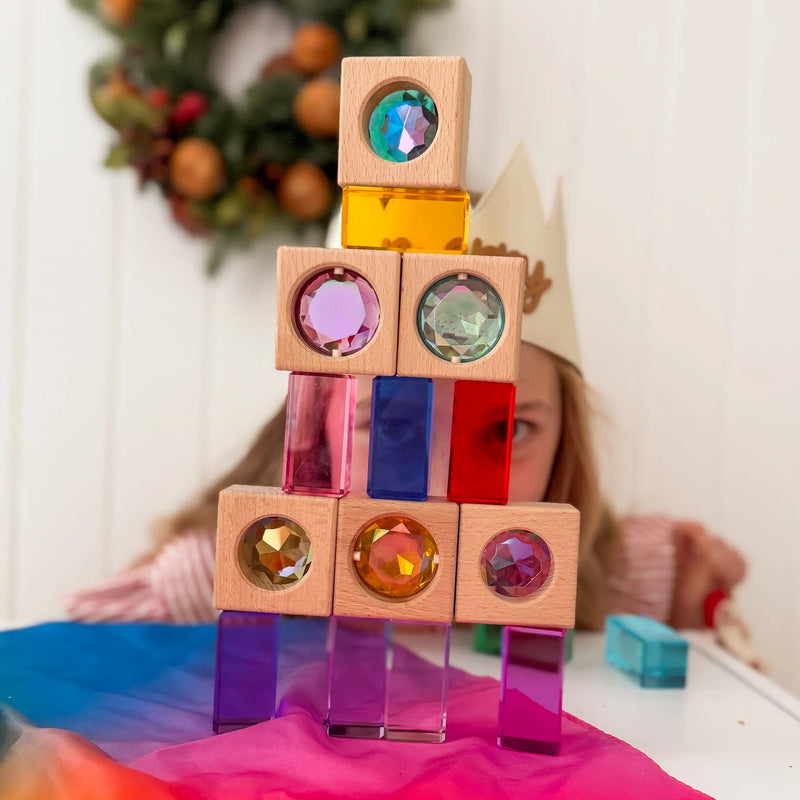 My Little Creator Gem Blocks and Lucite 35 pcs Set Luminous Building Blocks Wooden Toys Gift Idea for 18m+