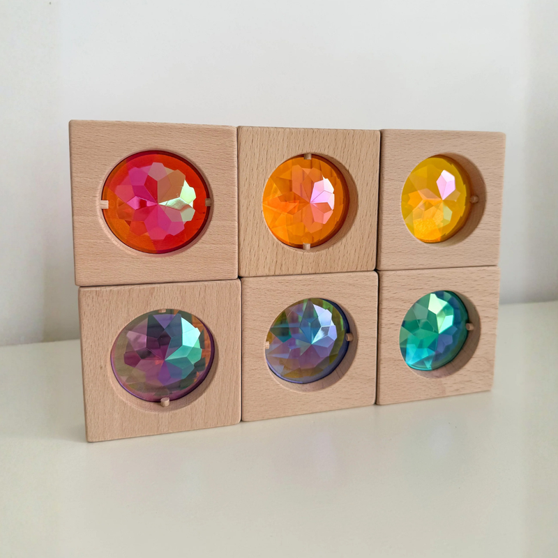 My Little Creator Rainbow Jumbo Gem Blocks 6pcs Wooden Toys Building Blocks Gift Idea for 18m+