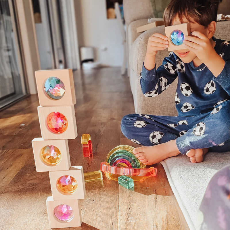 My Little Creator Rainbow Jumbo Gem Blocks 6pcs Wooden Toys Building Blocks Gift Idea for 18m+