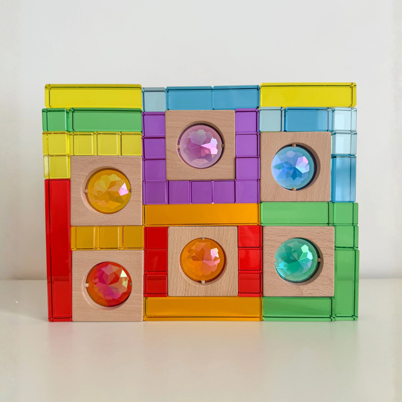 My Little Creator Rainbow Jumbo Gem Blocks 6pcs Wooden Toys Building Blocks Gift Idea for 18m+