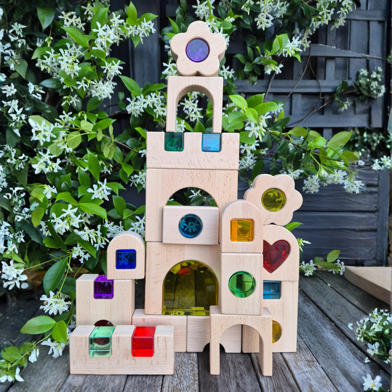 My Little Creator Rainbow Lucite Kingdom Set 34pcs Building Blocks Wooden Toys Gift Idea for 18m+