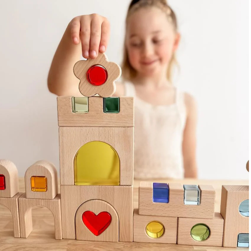 My Little Creator Rainbow Lucite Kingdom Set 34pcs Building Blocks Wooden Toys Gift Idea for 18m+