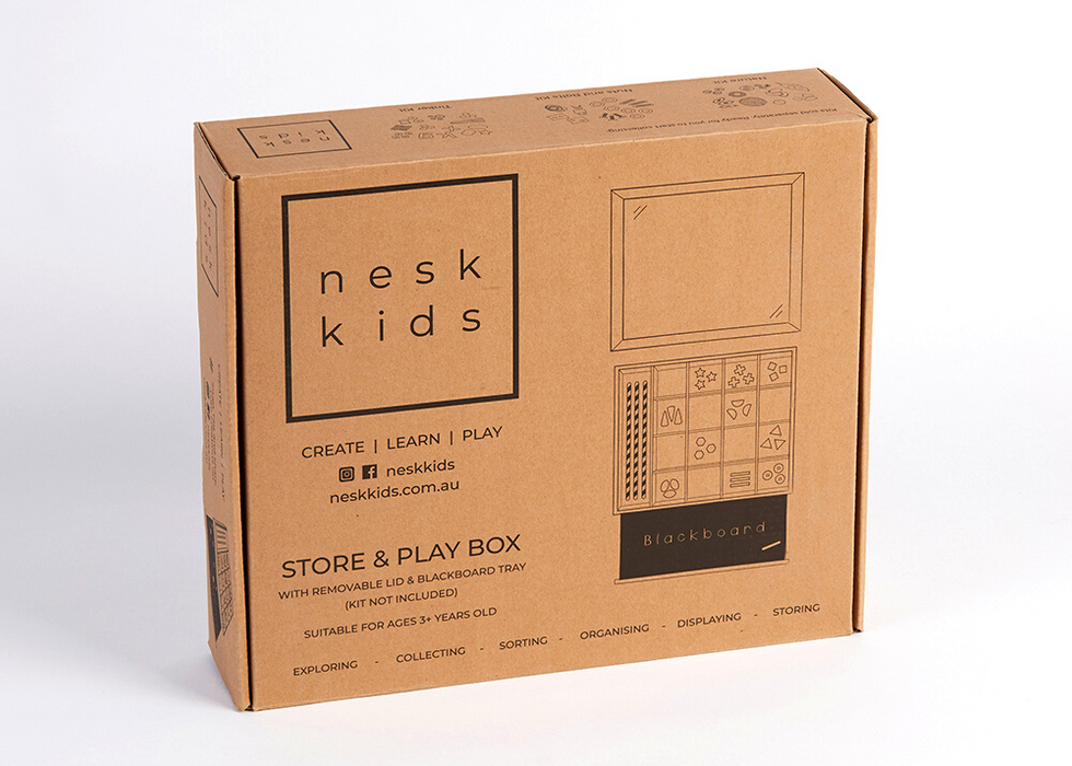 Nesk Kids Store and Play Box with Blackboard and Clear Lid  34cm X 27.5cm X 8.6cm H