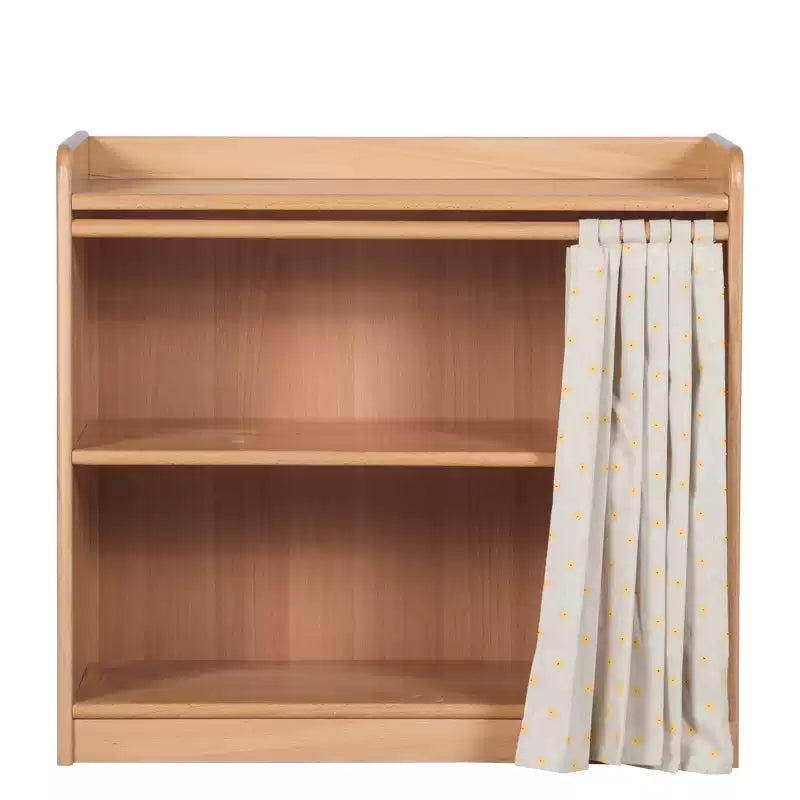 Montessori Beechwood Kids 2 Tier Cupboard Cabinet Shelf with Fabric Curtain 68x30x32cm Kids Shelf Kids Furniture (Furniture Shipping)