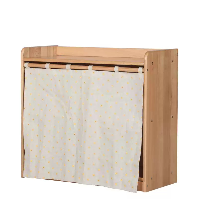 Montessori Beechwood Kids 2 Tier Cupboard Cabinet Shelf with Fabric Curtain 68x30x32cm Kids Shelf Kids Furniture (Furniture Shipping)